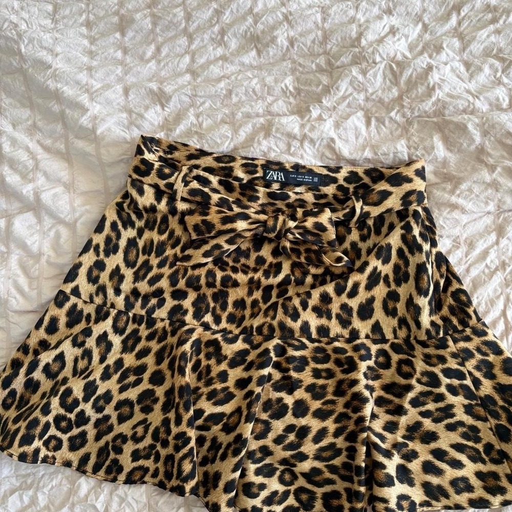 Zara Women Cheetah Print Mini Skirt Brown Black Animal Leopard Tie Waist Small